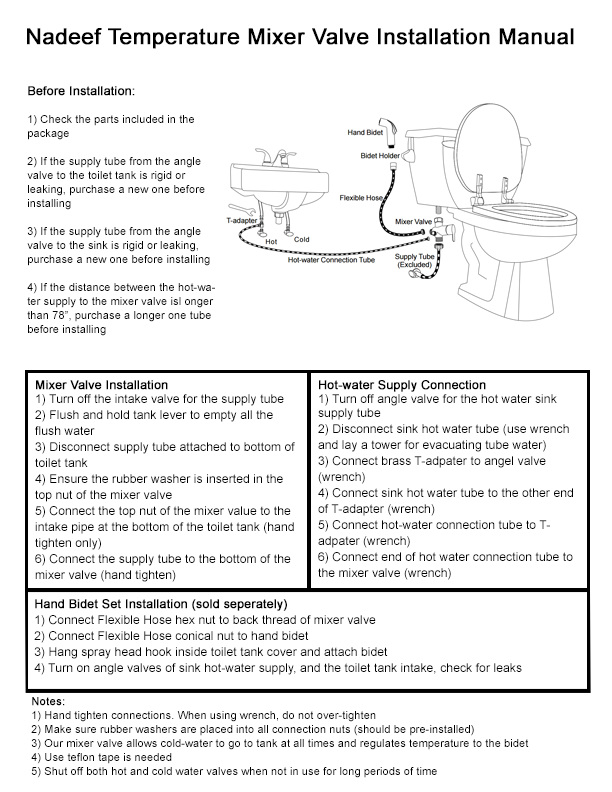 hot water bidet installation manual - Nadeef