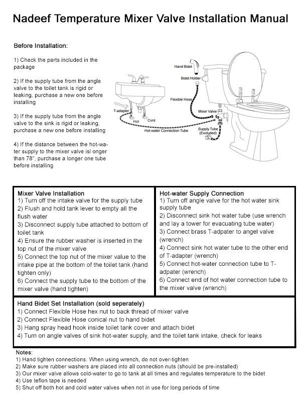 full hot and cold bidet kit installation manual - Nadeef